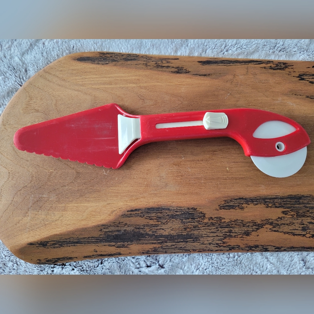Vintage Red Pizza Cutter/Shover/Server - Red and White